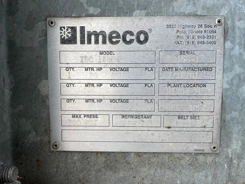 IMECO IDC-1880-4 Condensador Evaporativo (470 Toneladas Nominales, Motor 1-20 HP)