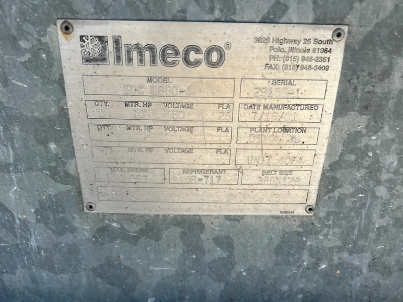 Imeco IDC-1880-4 Evaporative Condenser (470 Nominal Tons, 2 Motors, 1 Tower Unit)