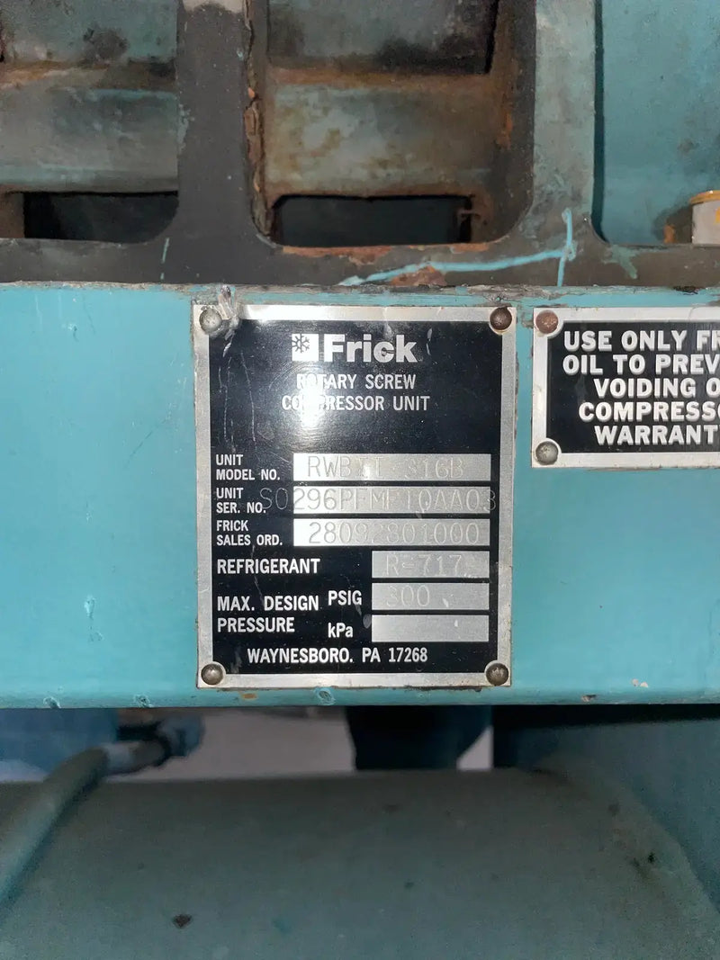 Paquete de compresor de tornillo rotativo Frick RWBII 316S (Frick TDSH283S, 200 HP 230/460 V, panel de control micro)