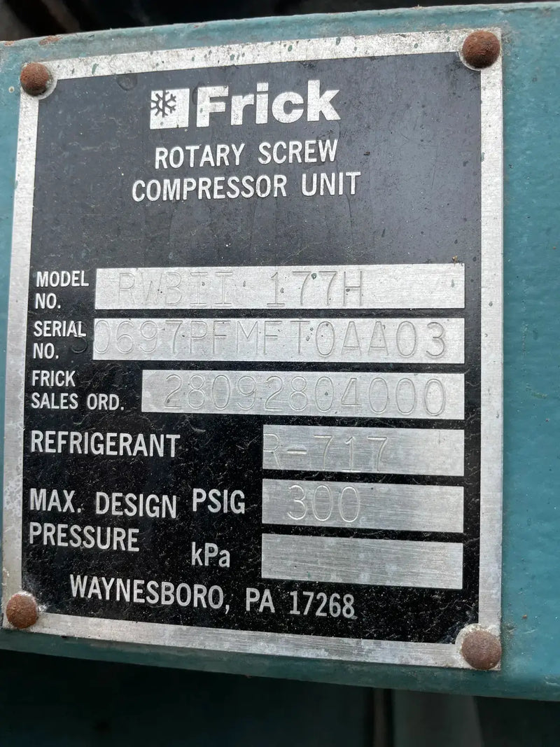 Paquete de compresor de tornillo rotativo Frick RWBII 177H (Frick TDSH233S, 450 HP 460 V, panel de control micro)