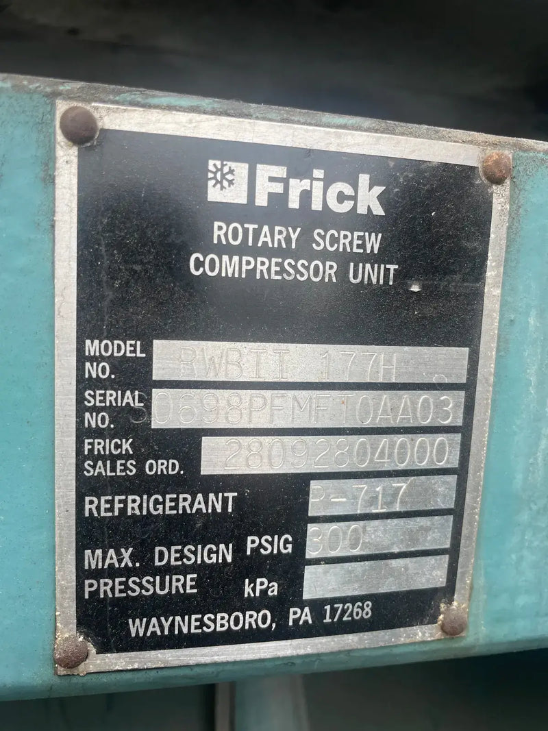 Paquete de compresor de tornillo rotativo Frick RWBII 177H (Frick TDSH233S, 450 HP 460 V, panel de control micro)