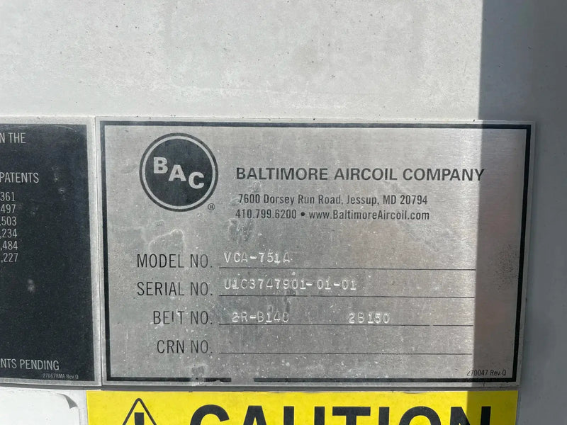 Condensador evaporativo BAC VAC-751A (751 toneladas nominales, motores de 4 HP, 1 unidad de torre)