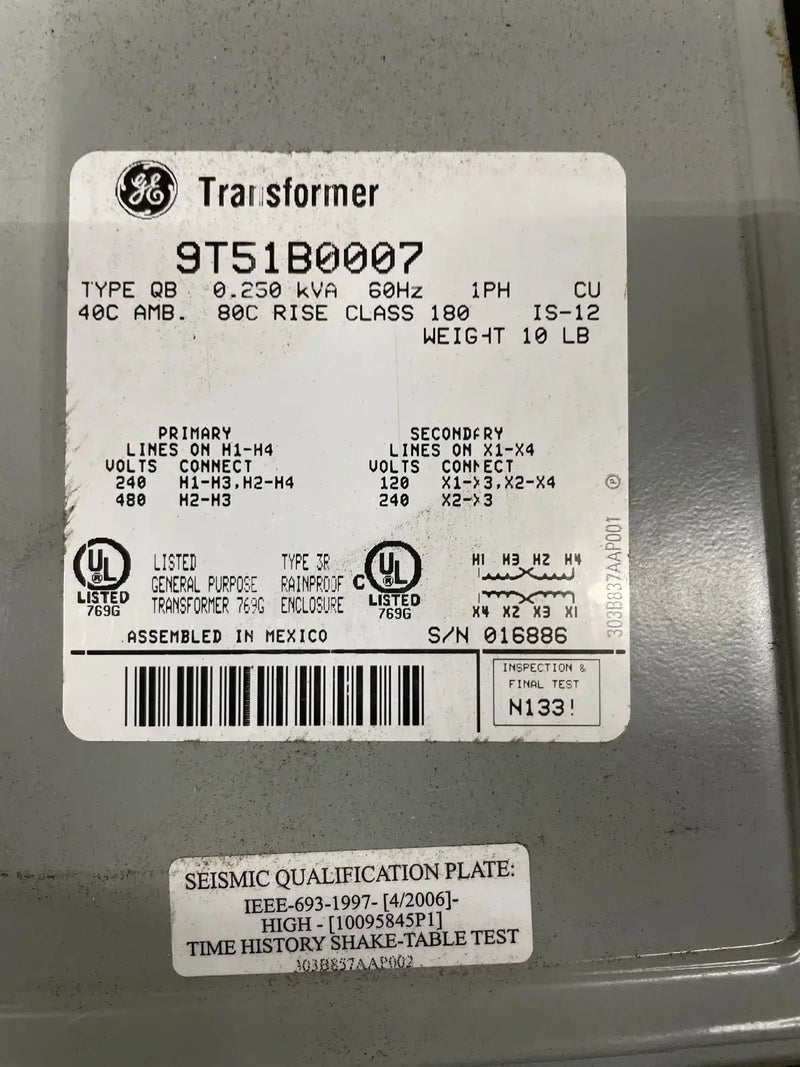 General Electric 9T51B0007 Transformer ( 0.25 kVA)