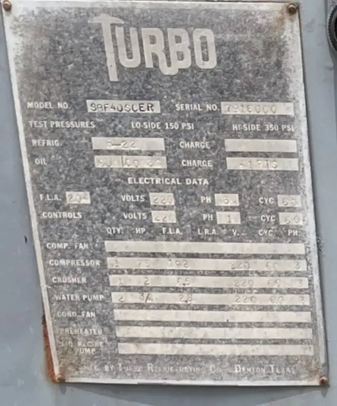 Turbo Ice Máquina de hacer hielo con placa de acero inoxidable SBF40SCER (refrigeración con halocarbono (freón), 20 toneladas por día)