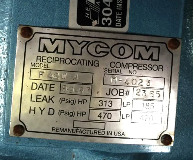 Paquete de compresor alternativo de 4 cilindros Mycom F42WA (40 HP 208-230/460 V)