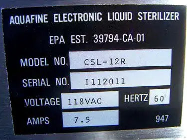 Esterilizador UV serie CSL de Aquafine Corporation