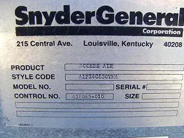 Snyder General Corporation Air Handling Unit
