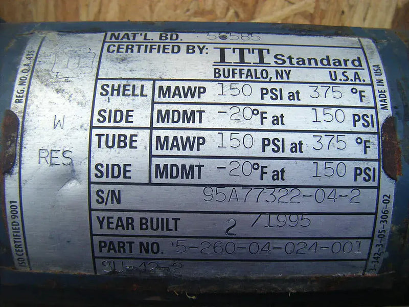 Intercambiador de calor de carcasa y tubos ITT Bell &amp; Gossett serie “SU” - 4,5 pies cuadrados. Pie.