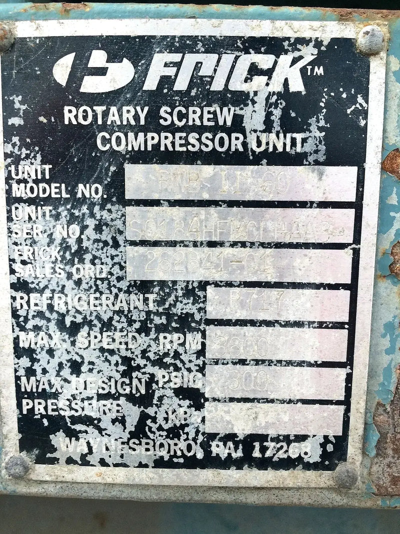 Frick RWB-II-60 Rotary Screw Compressor Package (Frick TDSH163S, 150 HP 230/460 V, Frick Micro Control Panel)