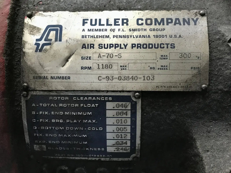 Fuller A70S Rotary Vane Compressor