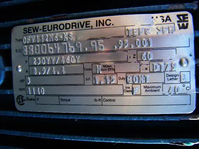 SEW-Euro Drive Motor - 3 HP