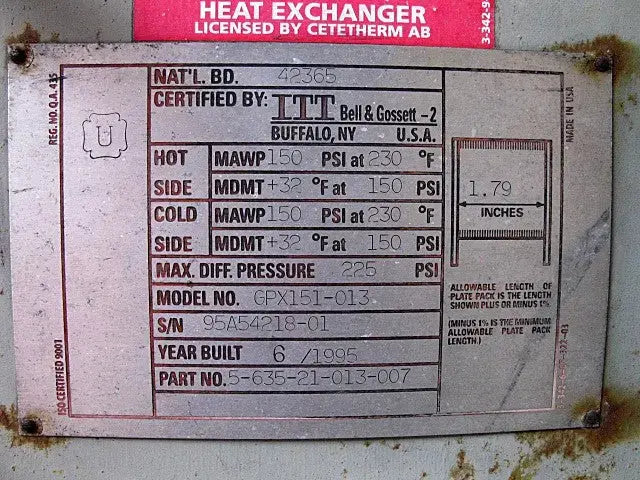 Intercambiador de calor ITT Bell &amp; Gossett GPX - 16,4 pies cuadrados. Pie.