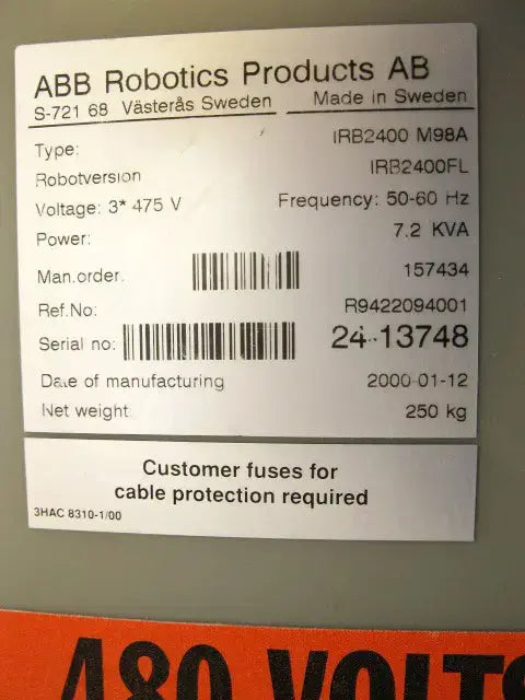 Abb Rbot Serial Number ABB Robotics IRB 2400 Series Industrial Robotic Arm Package