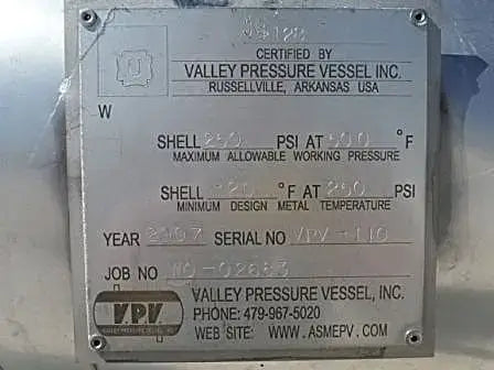 Enfriador tubular Valley Pressure Vessel, Inc. - 86 pies cuadrados