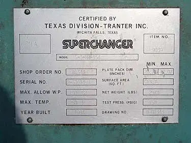Tranter Inc. Intercambiador de calor de placas sobrealimentador - 513,7 pies cuadrados. Pie.