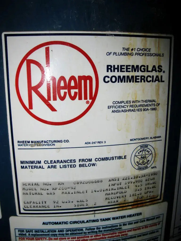 Rheem Manufacturing Co. Rheemglas Commercial Hot Water Heater - 199,900 BTUH