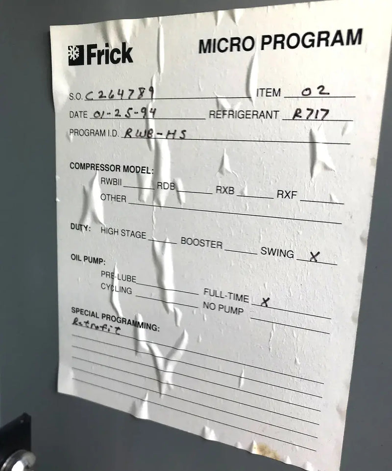 Frick Rotary Screw Compressor Package (Dunham-Bush 106, 500 HP 460 V, Frick Micro Control Panel)