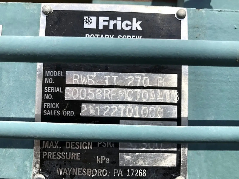 Paquete de compresor de tornillo rotativo Frick RWB-II-270B (Frick TDSH233XL, 200 HP 460 V, panel de control Frick Micro)