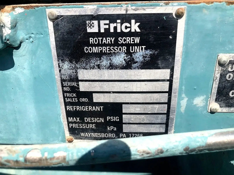 Paquete de compresor de tornillo rotativo Frick RWB II-399H (Frick TDSH283L, 1000 HP 2300/4160 V, panel de control Frick Micro)