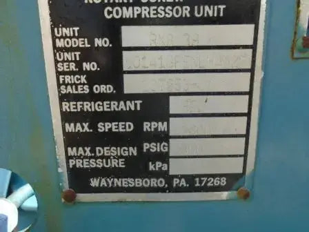 Frick RXB-39 Rotary Screw Compressor Package (Frick XJS120L, Frick Micro Control Panel)