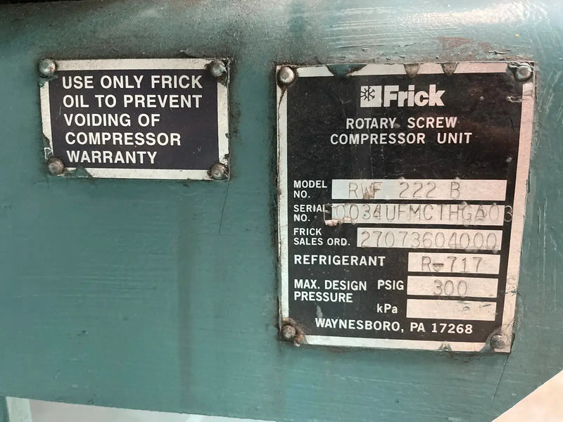 Paquete de compresor de tornillo rotativo Frick RWF-222 B (Frick SGC2317, 175 HP 460 V, panel de control Frick Micro)