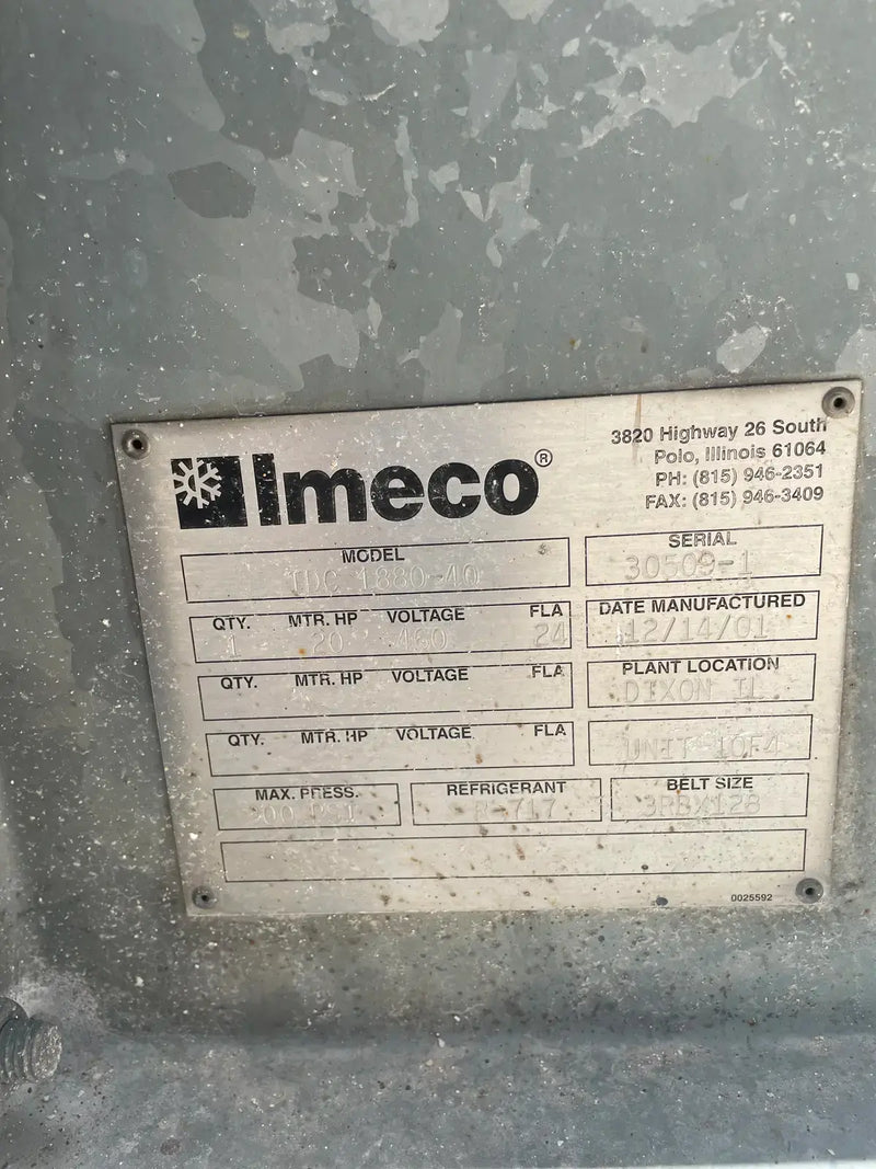 Imeco IDC Series Evaporative Condenser ( 470 Nominal Tons, 1- 20 HP Motor, 1 Tower Unit)