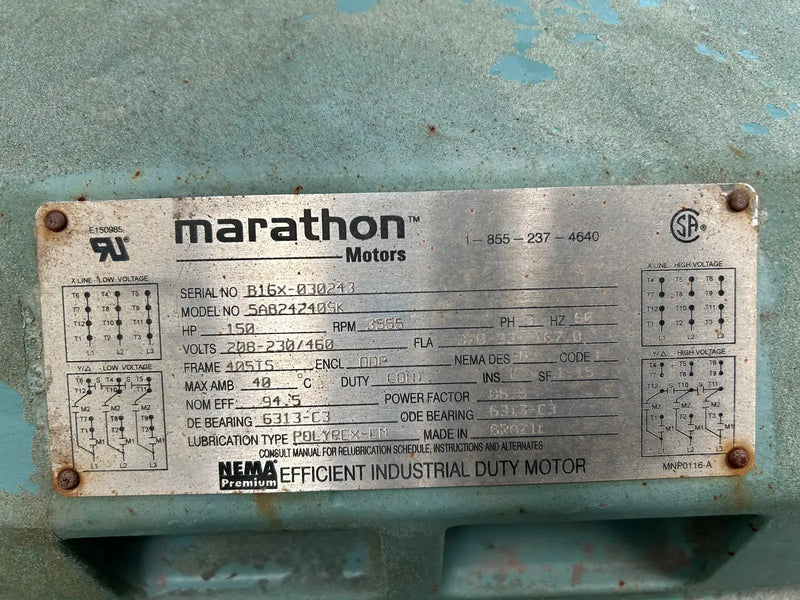 Marthon 5AB24240SK Motor (150 HP, 3,555 RPM, 208-230/460 V)