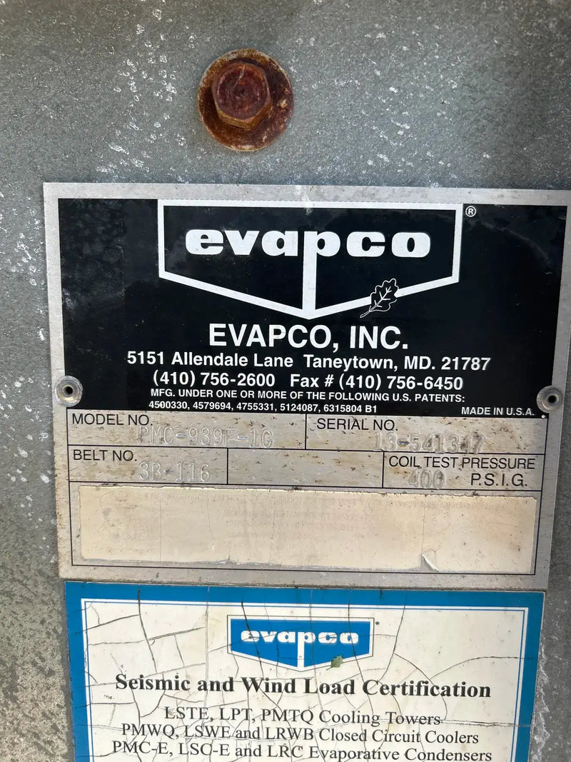 Evapco PMC-939E-1C Evaporative Condenser (939 Nominal Tons, 4-Motors, 1 Tower Unit)