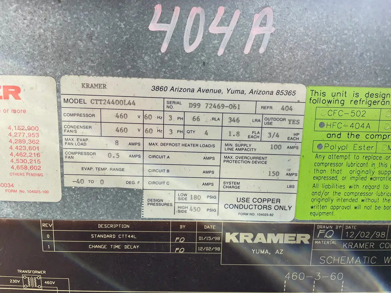 Kramer Industries CTT24400L44 Air Condensing Unit