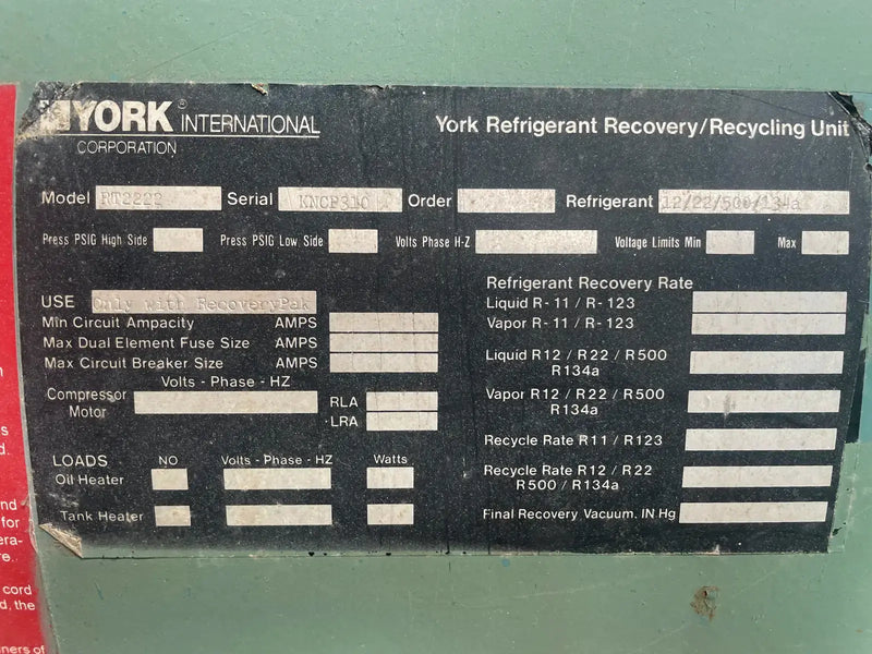 York International RT2222 Recipiente de recuperación/reciclaje horizontal (30 x 94 pulgadas, 350 galones)