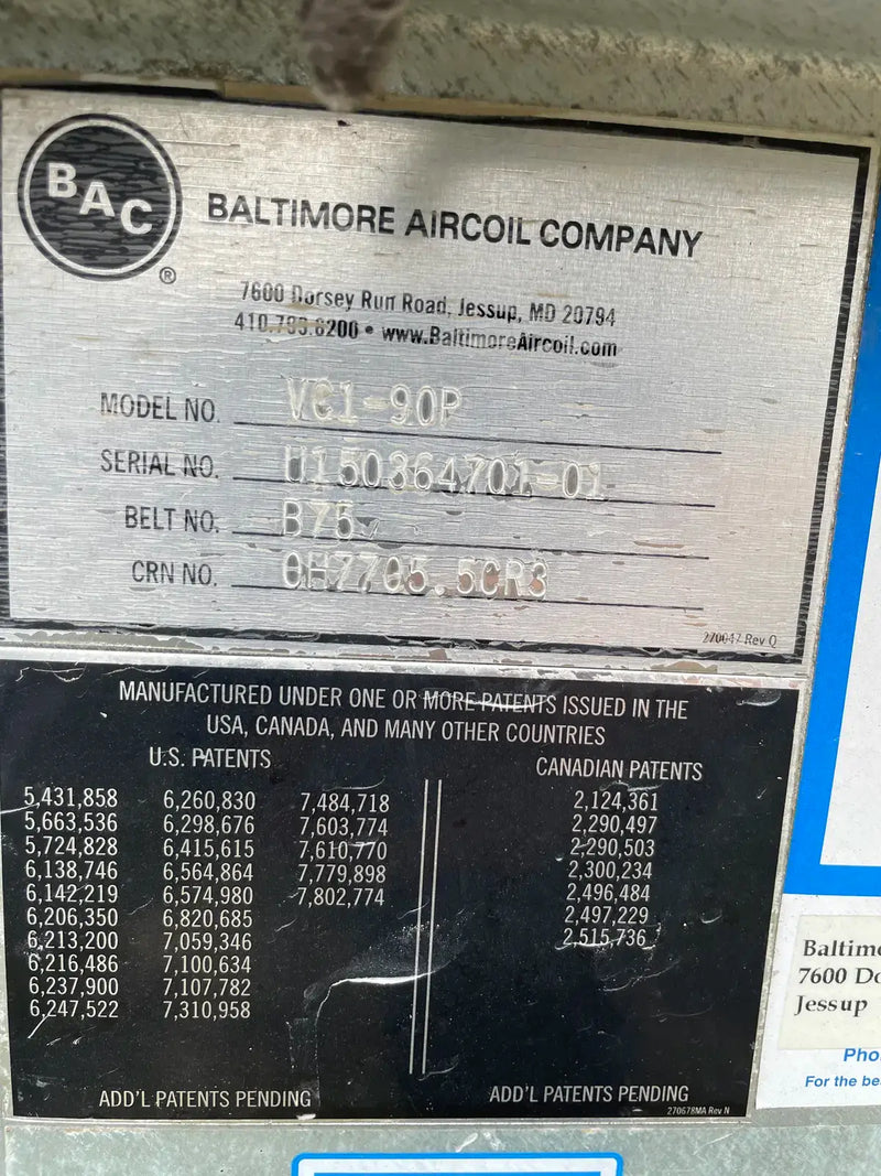 BAC VC1-90P Evaporative Condenser (BOTTOM BASE ONLY, 1 - 7.5 HP Motor, 1 Tower Unit)