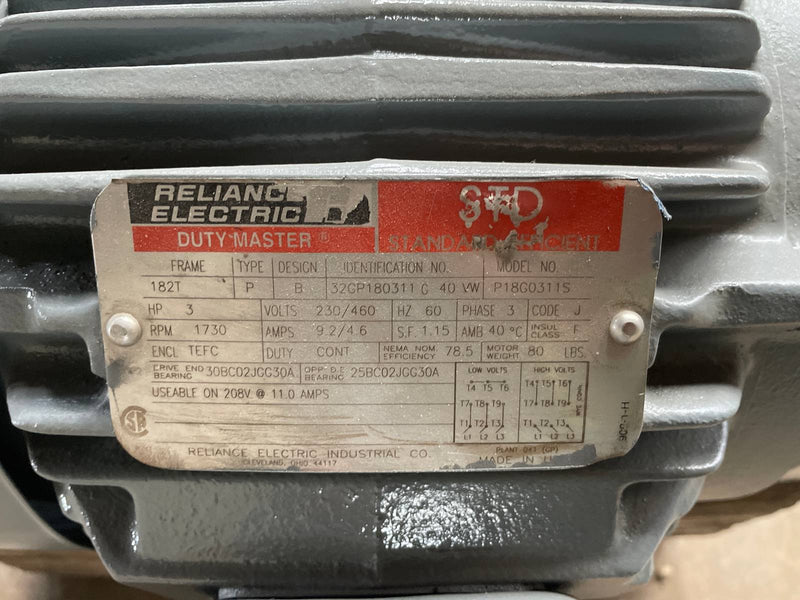 Reliance P18G0311S Motor (3 HP, 1730 RPM, 230/460 V)
