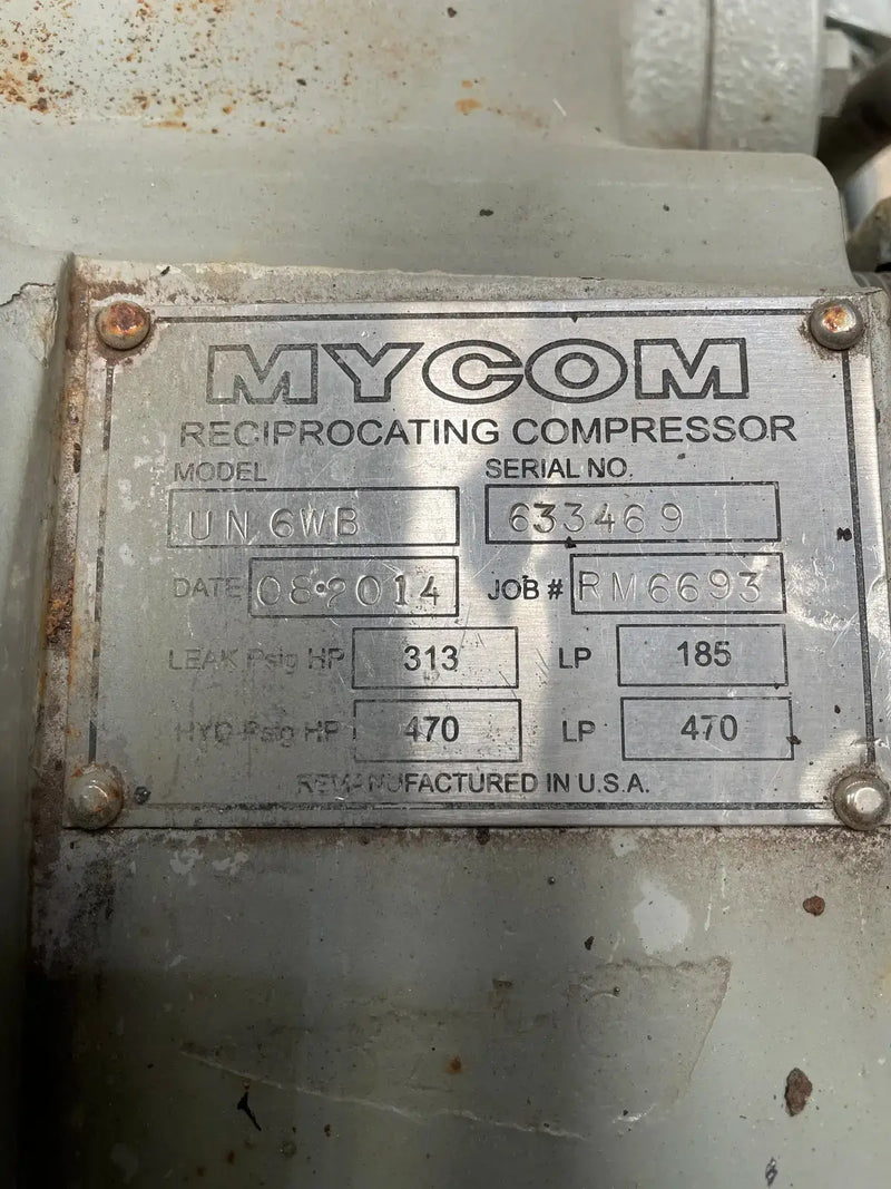 Paquete de compresor alternativo de 6 cilindros Mycom UN6WE (100 HP 230/460 V, accionado por correa)