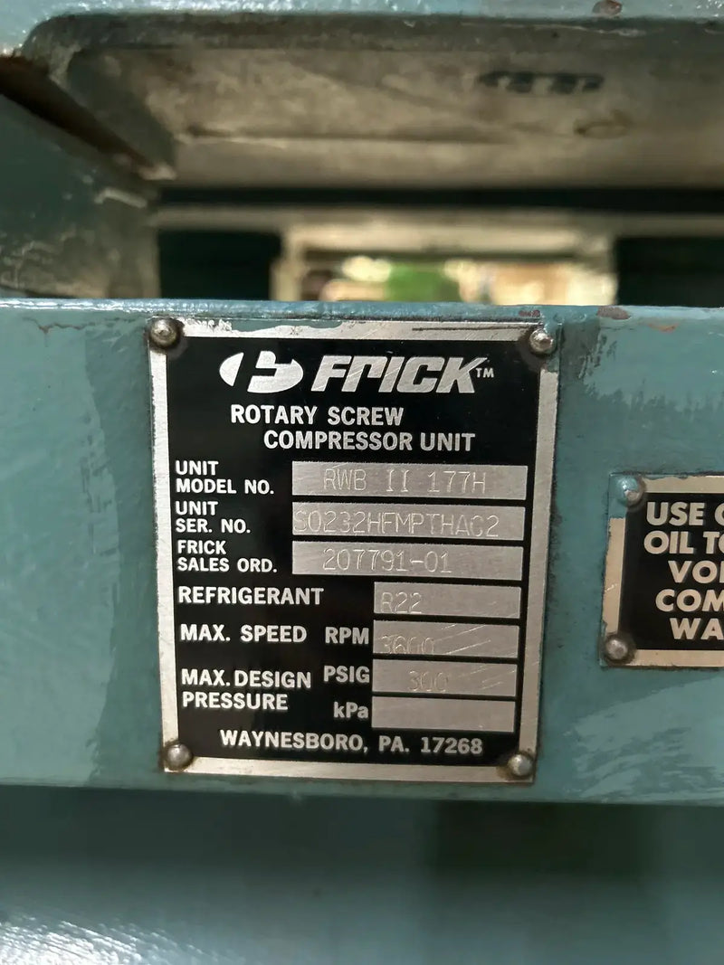 Frick RWB-II-177H Rotary Screw Compressor Package (Frick TDSH233S, 400 HP 460 V, Frick RWB-II Plus Micro Control Panel)