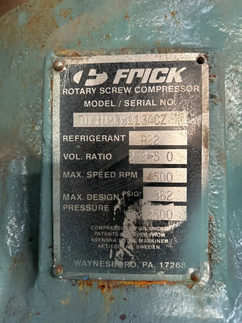 Frick RWB-II-100H Rotary Screw Compressor Package (Frick TDSH193S, 200 HP 230/460 V, Frick RWB II Plus Micro Control Panel)