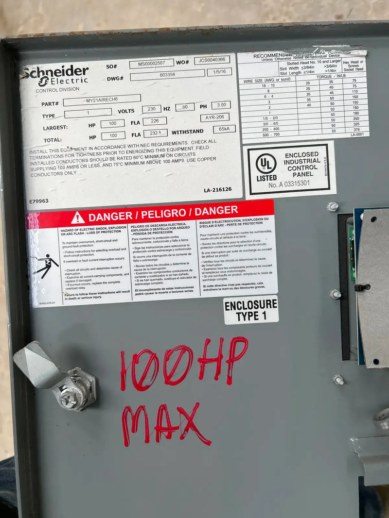 Ram Industries Screw Compressor Motor Starter (200 HP, 230 Volts, 60 Hz)