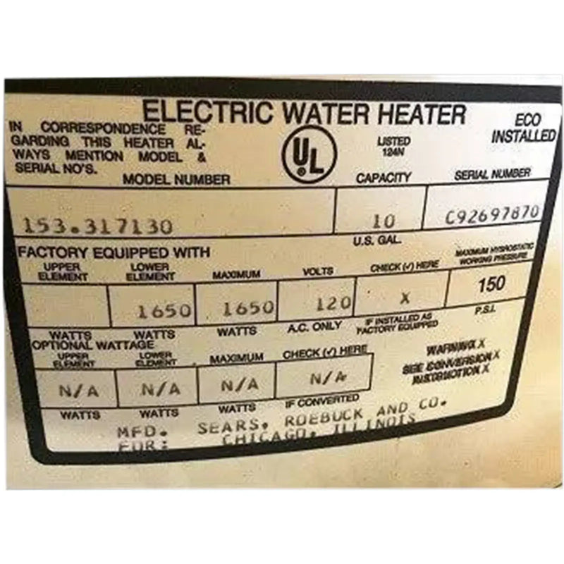 Kenmore Electric Hot Water Heater - 10 gal