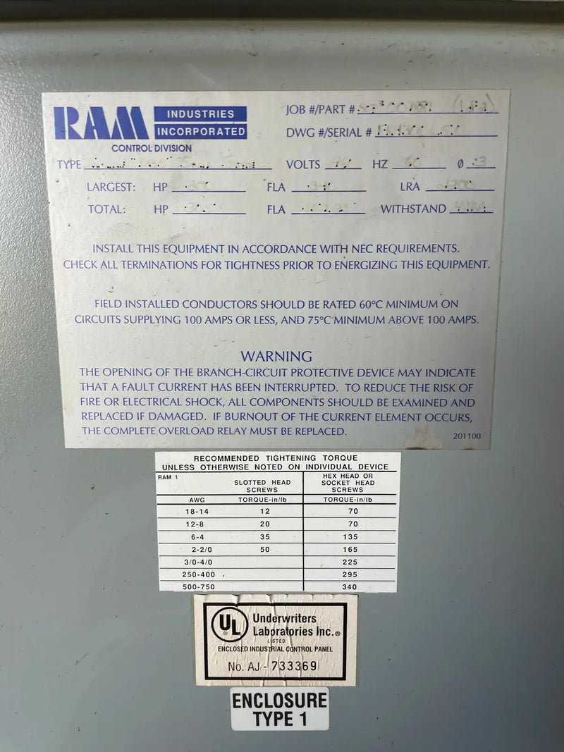 Arrancador de motor de compresor de tornillo Ram Industries (300 HP)