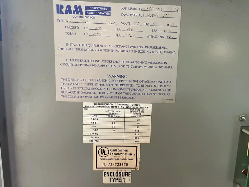Ram Industries Screw Compresor Motor Starter (300 HP)