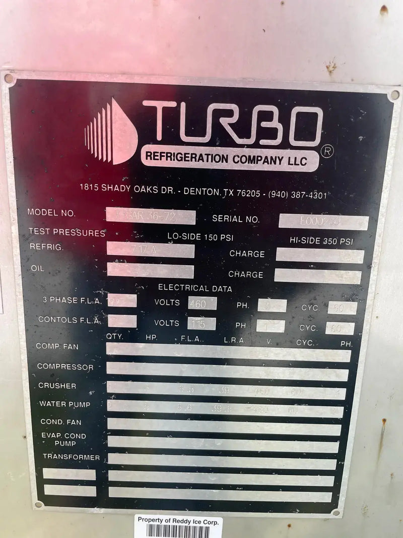 Turbo Ice TIGAR 36-72 Máquina de Hielo en Placa (Amoníaco | R-717) Refrigeración) 165 Ton Día)