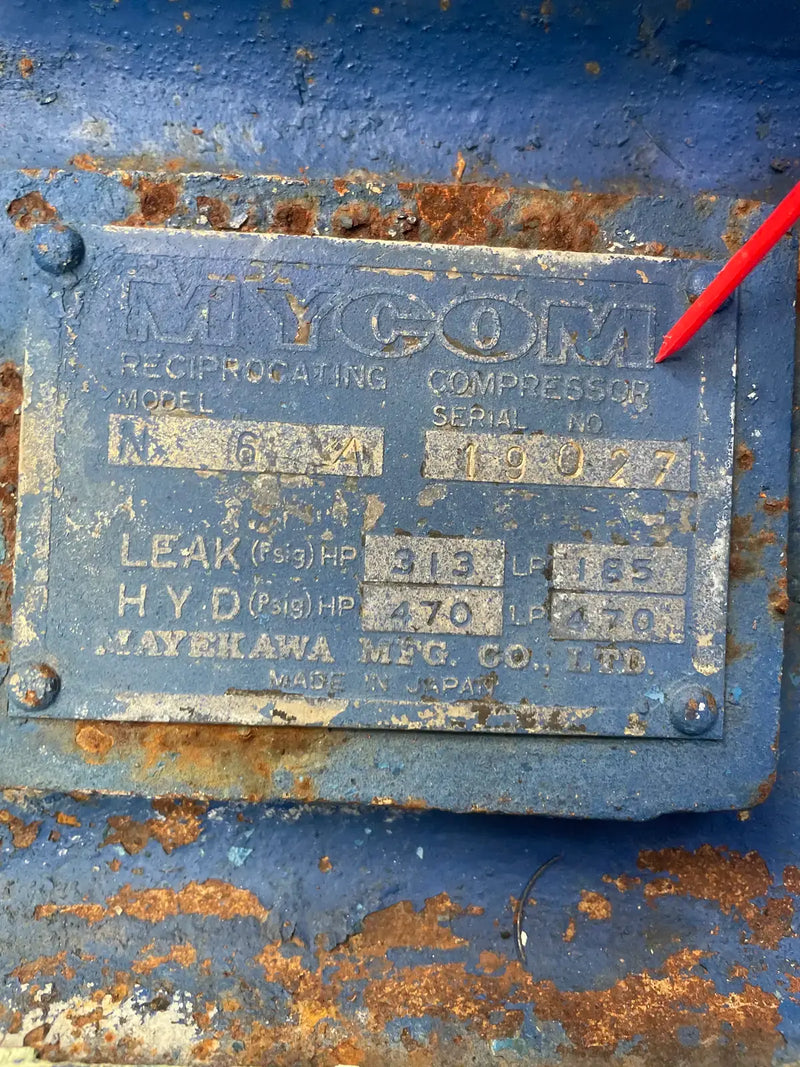 Mycom N6A 6-Cylinder Reciprocating Compressor ( Belt Driven)