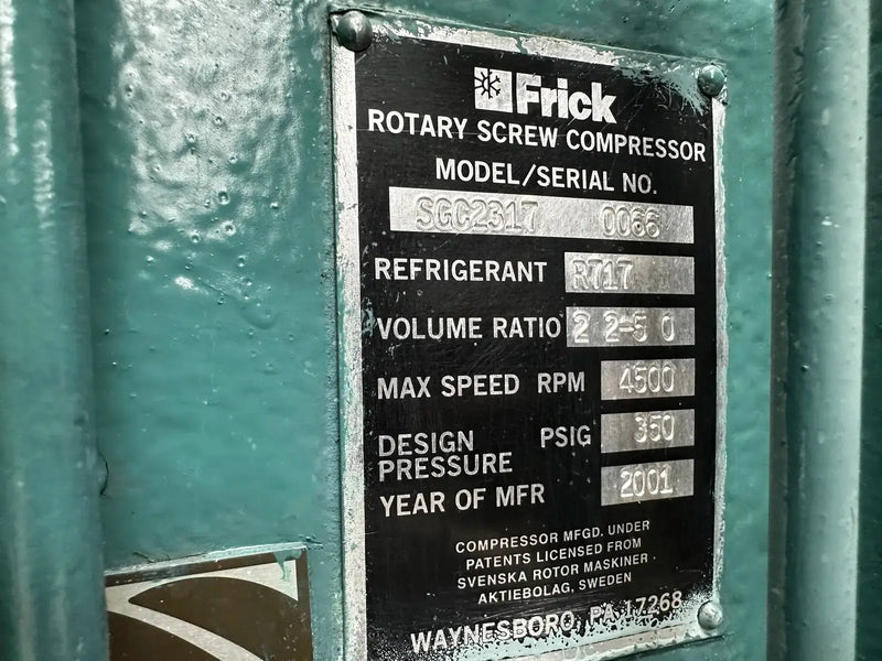 Paquete de compresor de tornillo rotativo Frick RWF-222 B (Frick SGC2317, 175 HP 460 V, panel de control Frick Micro)