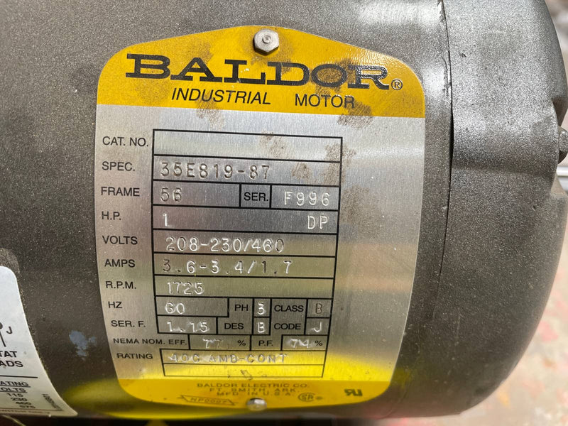 Baldor Motor (1 HP, 1,725 RPM, 208-230/460 V)
