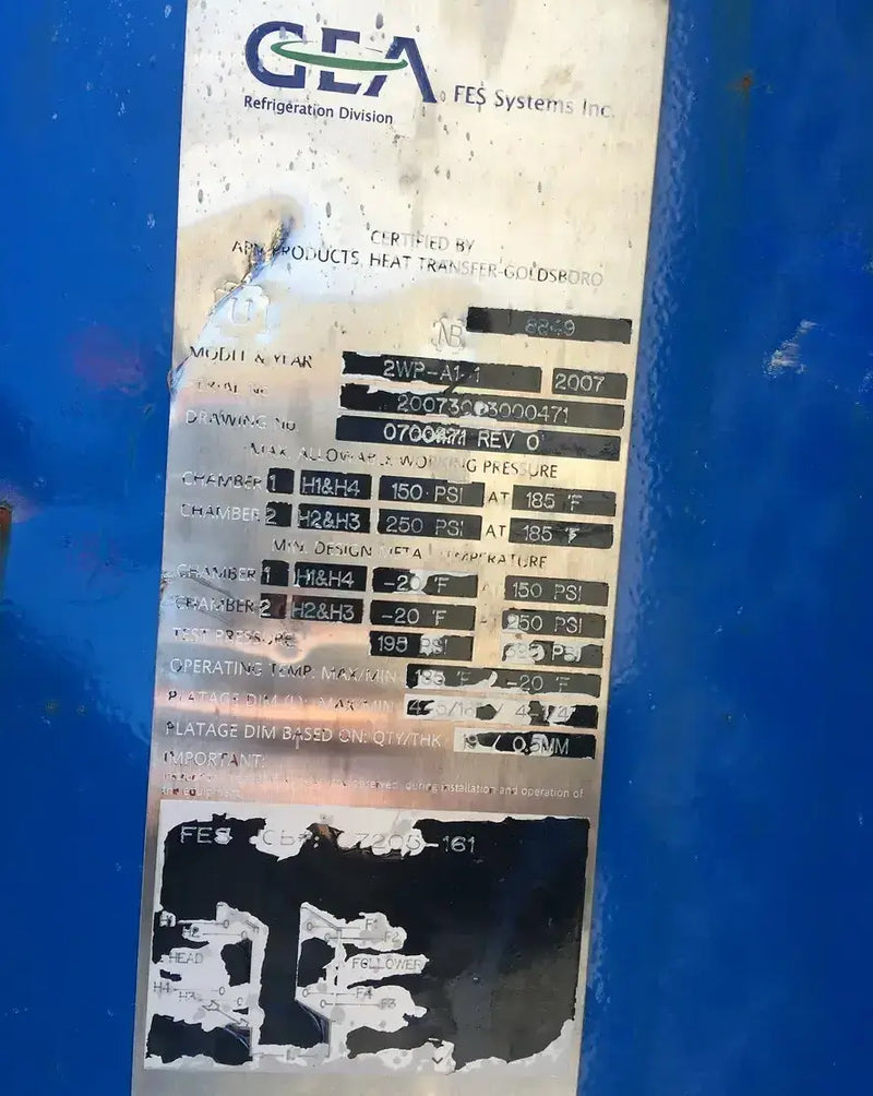Gea Model R 2007 GEA 2WP-A1-1 Model Plate Heat Exchanger