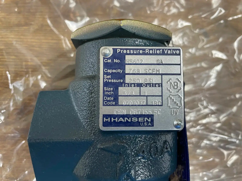Presión de refrigerante Hansen - Válvula de alivio (amoniaco, 250 PSIG)