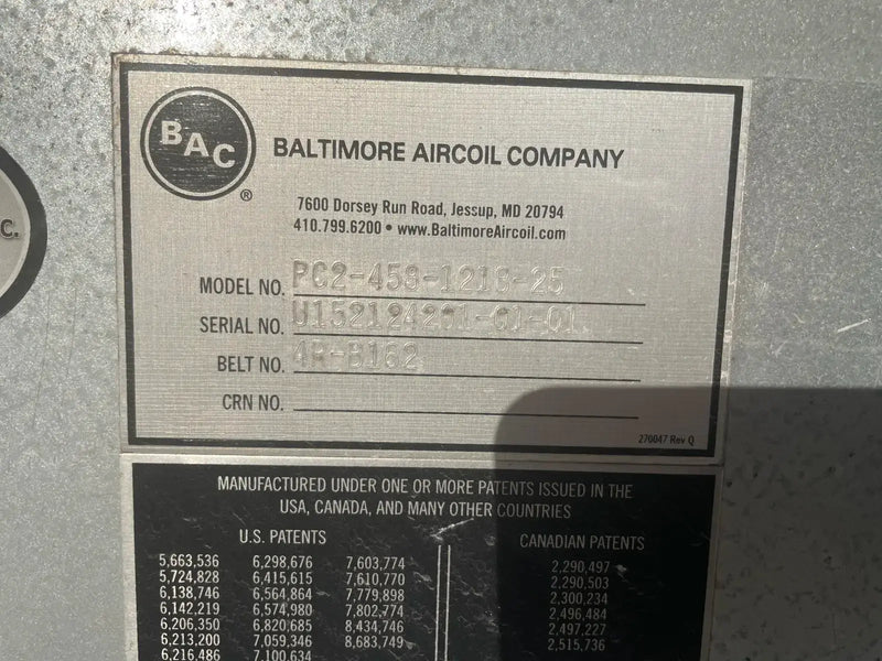 BAC PC2-458-1218-25 Evaporative Condenser (645 Nominal Tons, 1- 25 HP Motor, 1 Tower Unit)