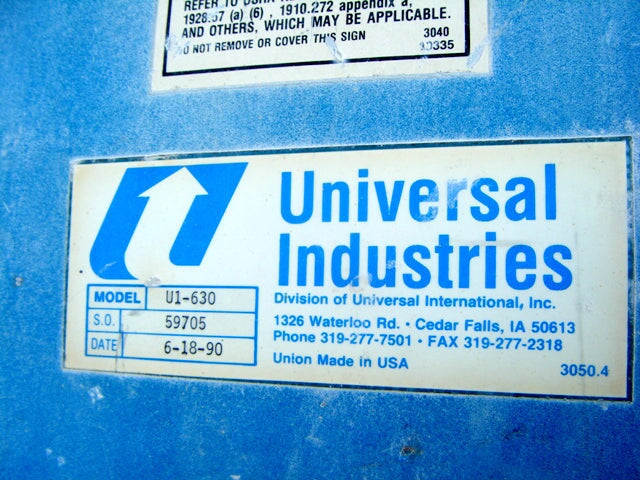 1990 Universal International, Inc. / Universal Industries Vertical Bucket Elevator Universal International, Inc. / Universal Industries 