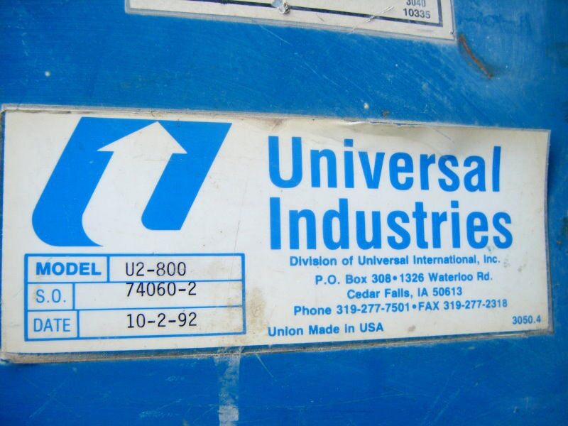1992 Universal International, Inc. / Universal Industries Vertical Bucket Elevator Universal International, Inc. / Universal Industries 