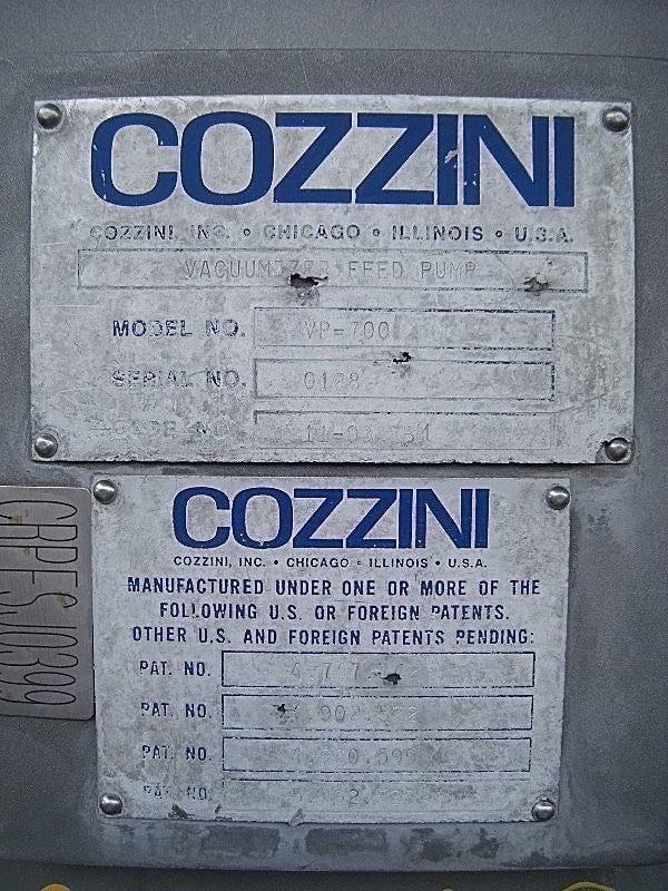 1994 Cozzini Vacuum Chamber Processor with Pump – 185 Gallons Cozzini 