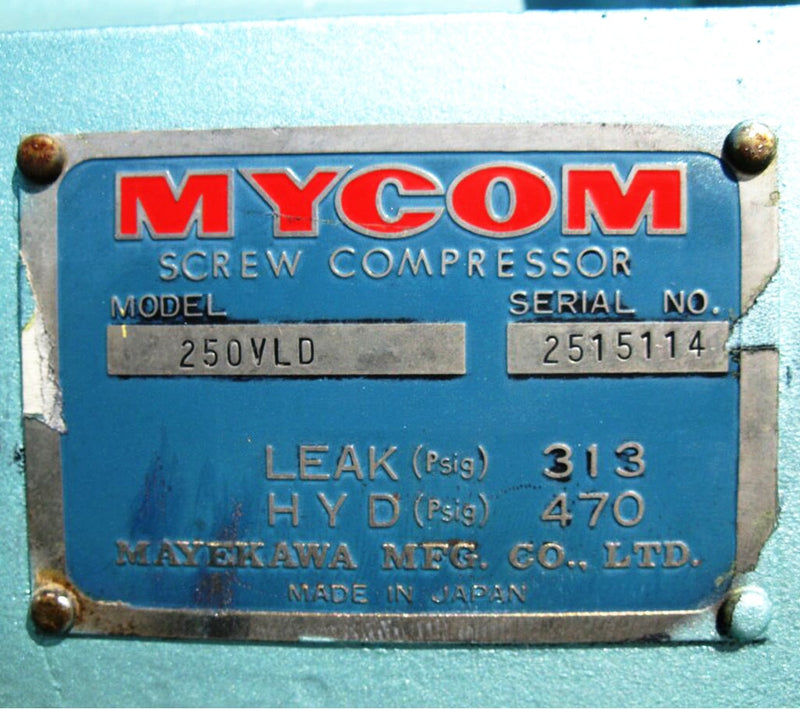 1996 Mycom 250VLD Rotary Screw Compressor Package (Less Screw & Compressor) Mycom 